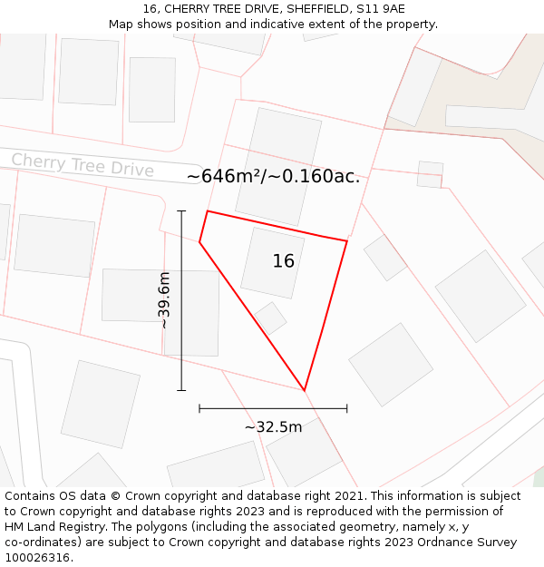 16, CHERRY TREE DRIVE, SHEFFIELD, S11 9AE: Plot and title map