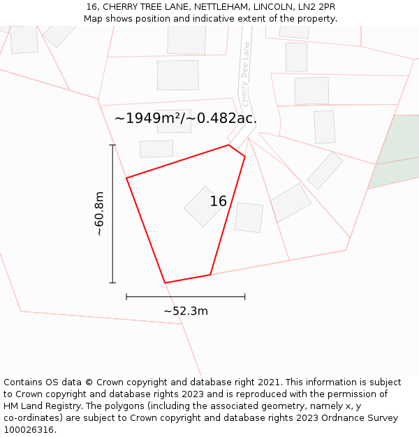 16, CHERRY TREE LANE, NETTLEHAM, LINCOLN, LN2 2PR: Plot and title map