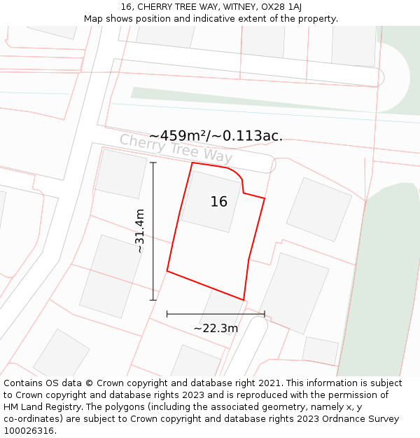 16, CHERRY TREE WAY, WITNEY, OX28 1AJ: Plot and title map