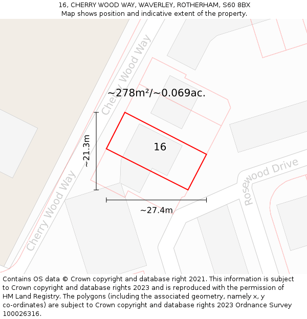 16, CHERRY WOOD WAY, WAVERLEY, ROTHERHAM, S60 8BX: Plot and title map