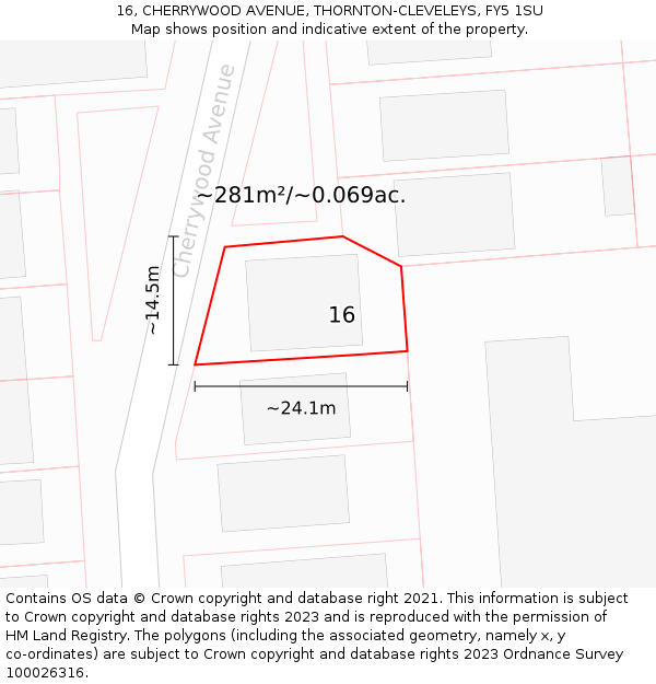 16, CHERRYWOOD AVENUE, THORNTON-CLEVELEYS, FY5 1SU: Plot and title map