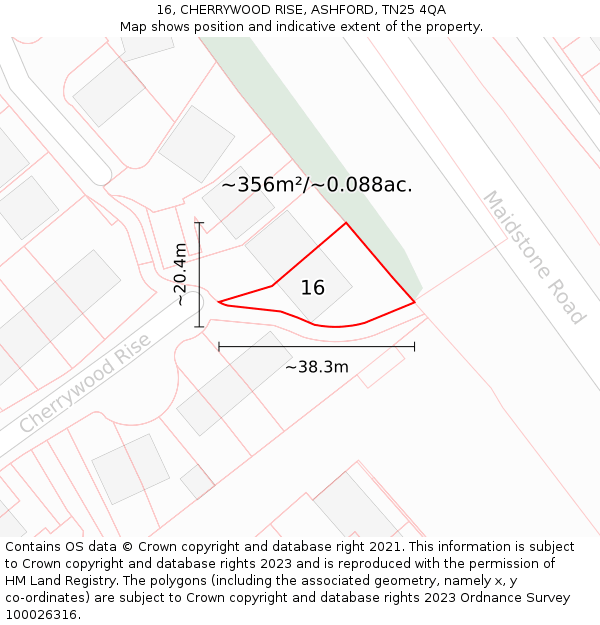 16, CHERRYWOOD RISE, ASHFORD, TN25 4QA: Plot and title map