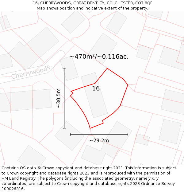 16, CHERRYWOODS, GREAT BENTLEY, COLCHESTER, CO7 8QF: Plot and title map