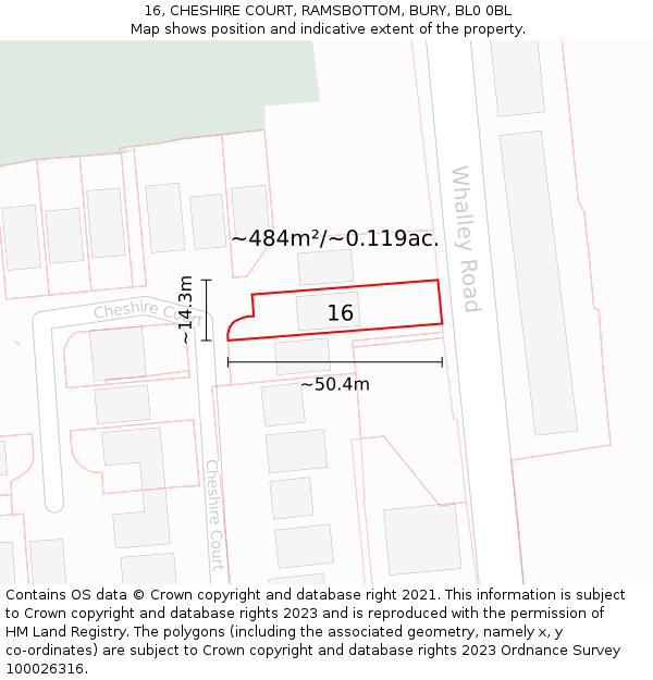 16, CHESHIRE COURT, RAMSBOTTOM, BURY, BL0 0BL: Plot and title map