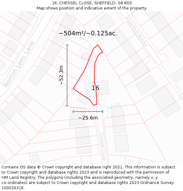 16, CHESSEL CLOSE, SHEFFIELD, S8 8SS: Plot and title map