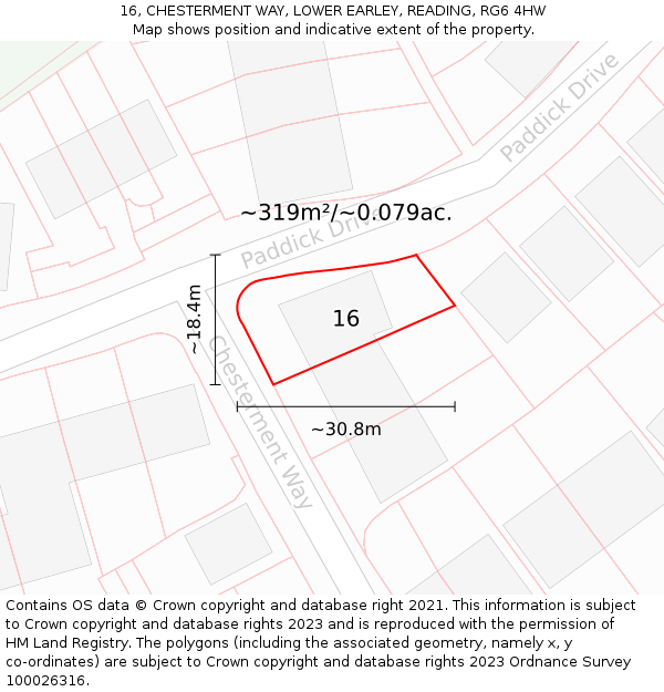 16, CHESTERMENT WAY, LOWER EARLEY, READING, RG6 4HW: Plot and title map