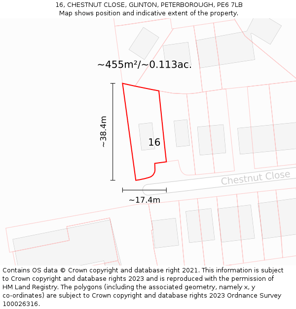 16, CHESTNUT CLOSE, GLINTON, PETERBOROUGH, PE6 7LB: Plot and title map