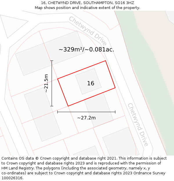 16, CHETWYND DRIVE, SOUTHAMPTON, SO16 3HZ: Plot and title map