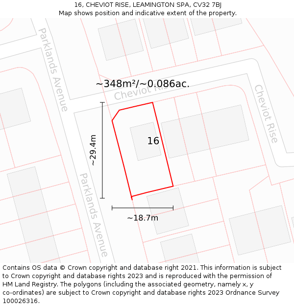 16, CHEVIOT RISE, LEAMINGTON SPA, CV32 7BJ: Plot and title map