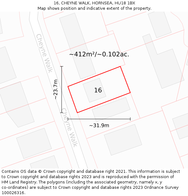 16, CHEYNE WALK, HORNSEA, HU18 1BX: Plot and title map
