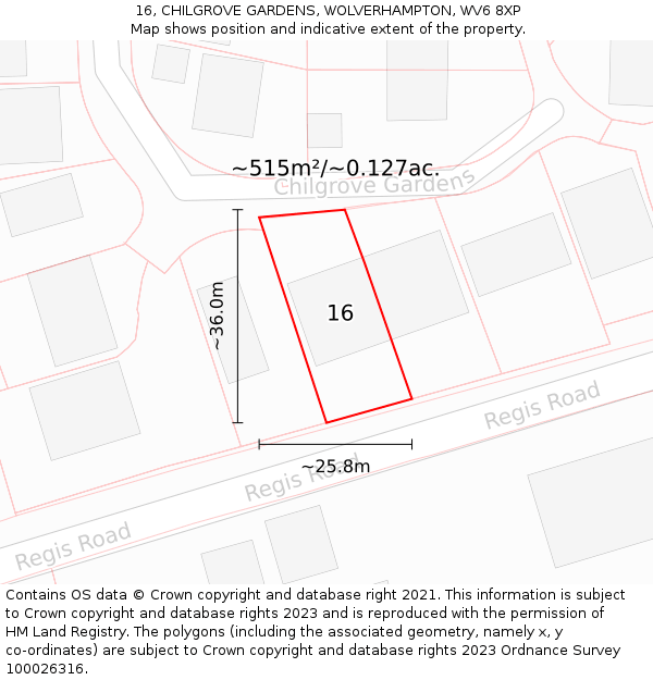 16, CHILGROVE GARDENS, WOLVERHAMPTON, WV6 8XP: Plot and title map