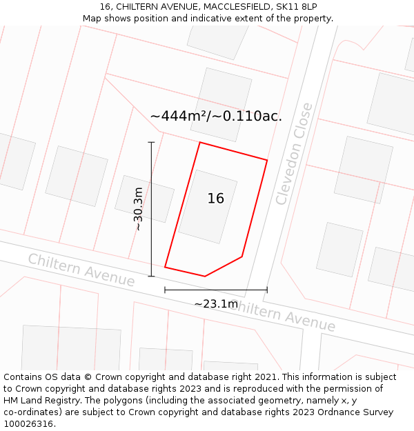 16, CHILTERN AVENUE, MACCLESFIELD, SK11 8LP: Plot and title map