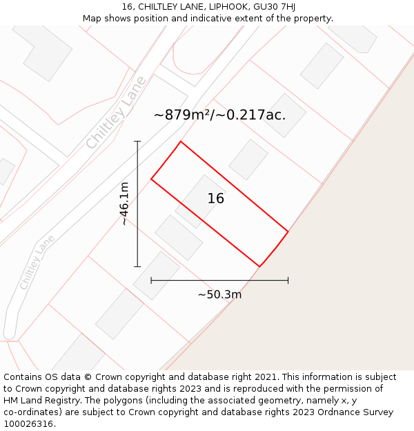 16, CHILTLEY LANE, LIPHOOK, GU30 7HJ: Plot and title map