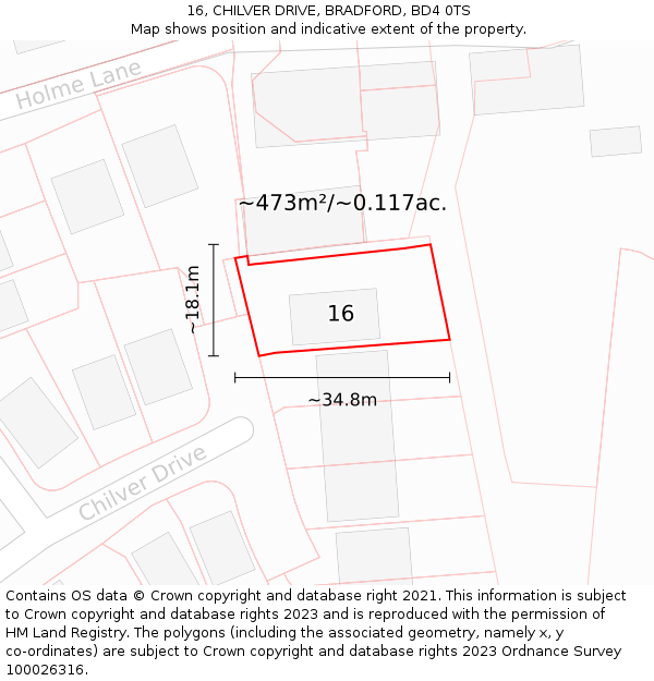 16, CHILVER DRIVE, BRADFORD, BD4 0TS: Plot and title map