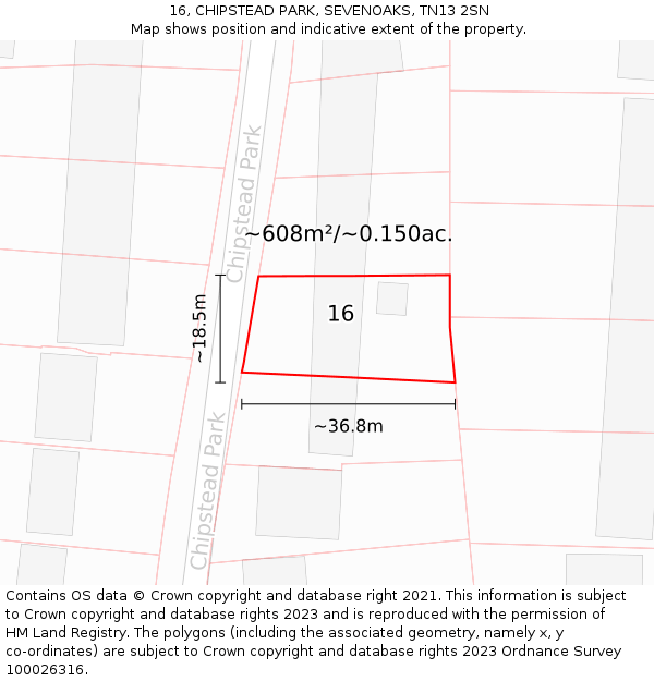 16, CHIPSTEAD PARK, SEVENOAKS, TN13 2SN: Plot and title map
