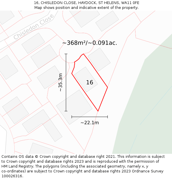 16, CHISLEDON CLOSE, HAYDOCK, ST HELENS, WA11 0FE: Plot and title map