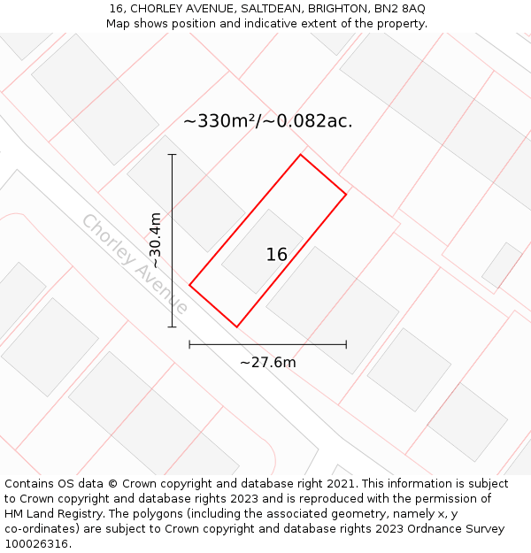 16, CHORLEY AVENUE, SALTDEAN, BRIGHTON, BN2 8AQ: Plot and title map