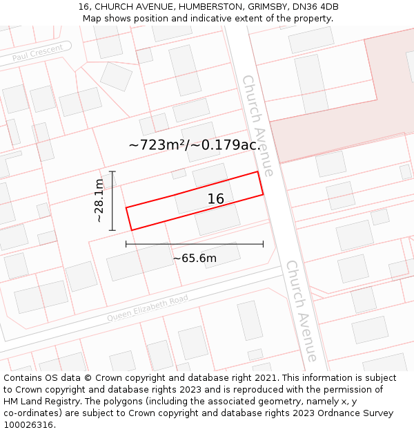 16, CHURCH AVENUE, HUMBERSTON, GRIMSBY, DN36 4DB: Plot and title map
