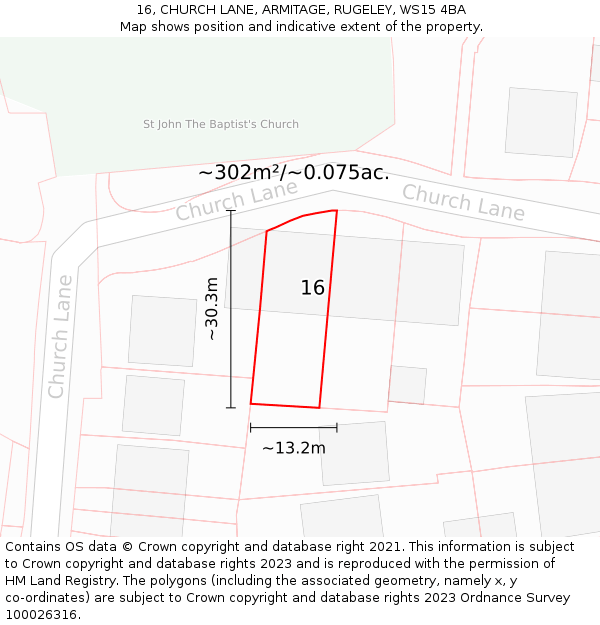 16, CHURCH LANE, ARMITAGE, RUGELEY, WS15 4BA: Plot and title map