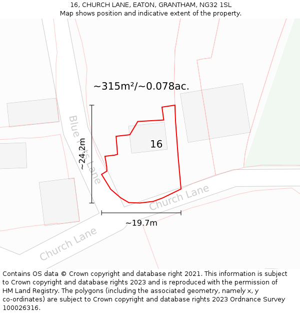 16, CHURCH LANE, EATON, GRANTHAM, NG32 1SL: Plot and title map