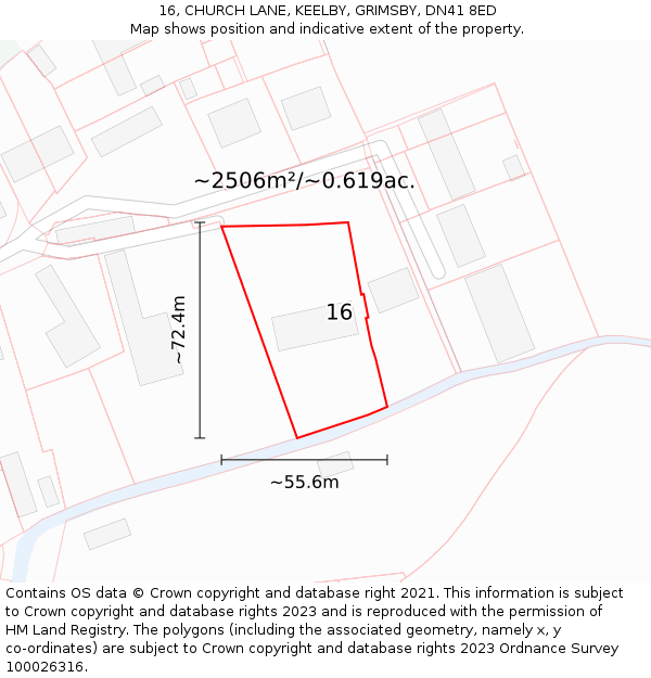 16, CHURCH LANE, KEELBY, GRIMSBY, DN41 8ED: Plot and title map