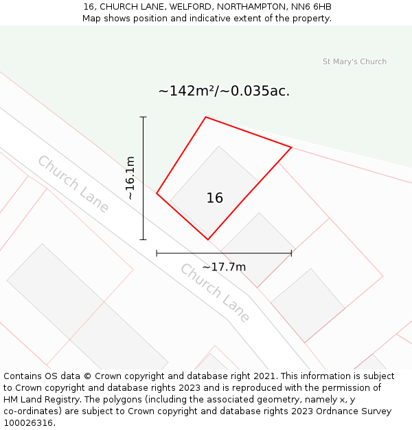 16, CHURCH LANE, WELFORD, NORTHAMPTON, NN6 6HB: Plot and title map