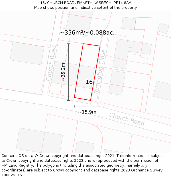 16, CHURCH ROAD, EMNETH, WISBECH, PE14 8AA: Plot and title map