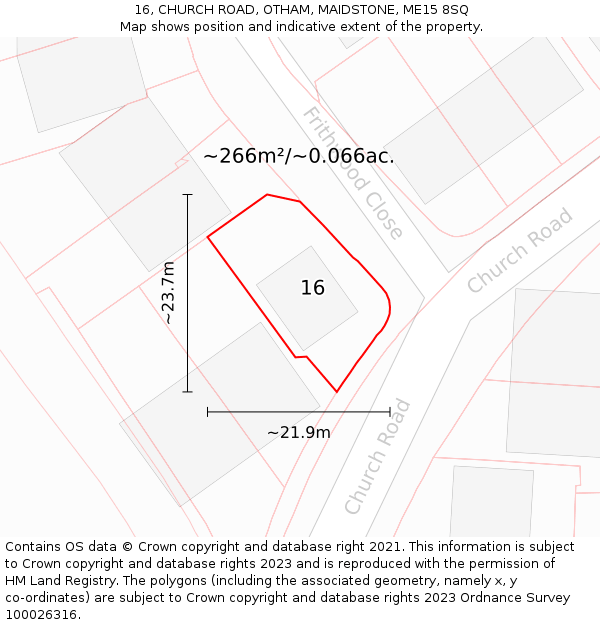 16, CHURCH ROAD, OTHAM, MAIDSTONE, ME15 8SQ: Plot and title map
