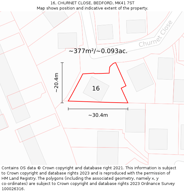 16, CHURNET CLOSE, BEDFORD, MK41 7ST: Plot and title map