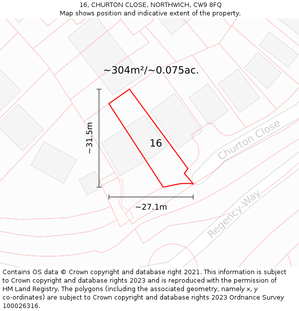 16, CHURTON CLOSE, NORTHWICH, CW9 8FQ: Plot and title map
