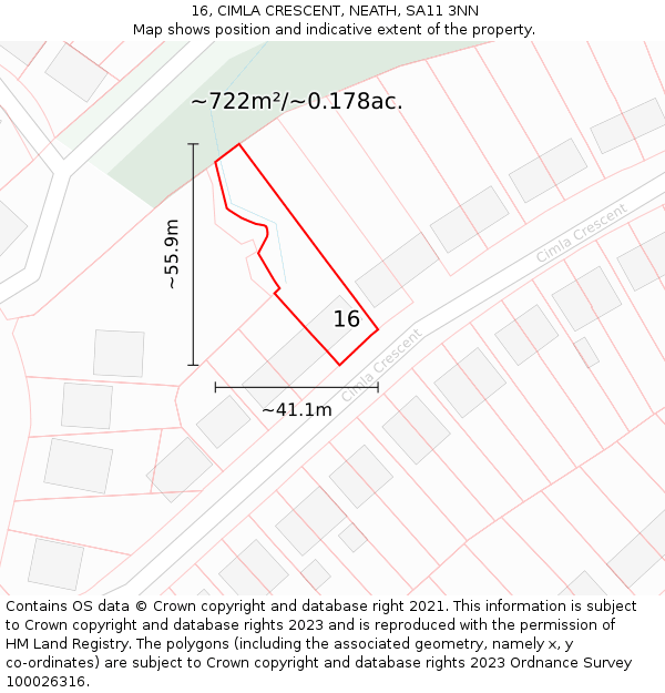 16, CIMLA CRESCENT, NEATH, SA11 3NN: Plot and title map