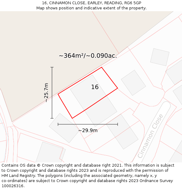 16, CINNAMON CLOSE, EARLEY, READING, RG6 5GP: Plot and title map