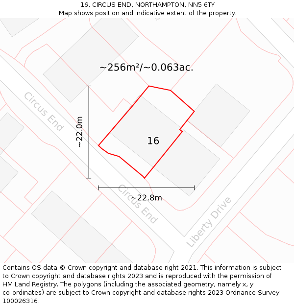 16, CIRCUS END, NORTHAMPTON, NN5 6TY: Plot and title map