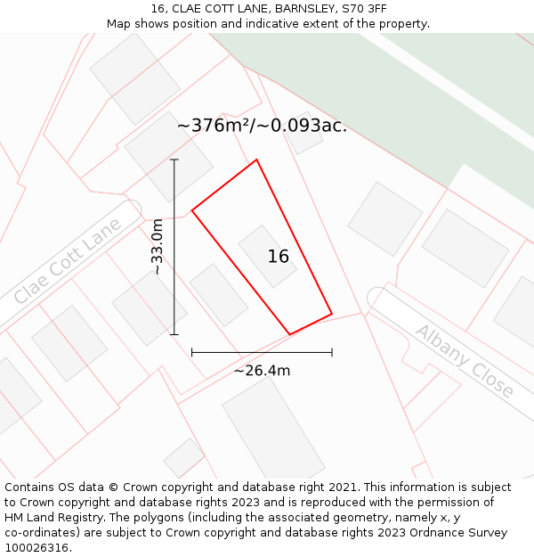 16, CLAE COTT LANE, BARNSLEY, S70 3FF: Plot and title map