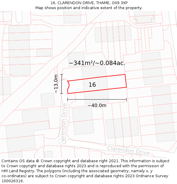 16, CLARENDON DRIVE, THAME, OX9 3XP: Plot and title map