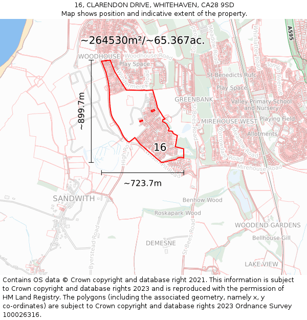 16, CLARENDON DRIVE, WHITEHAVEN, CA28 9SD: Plot and title map