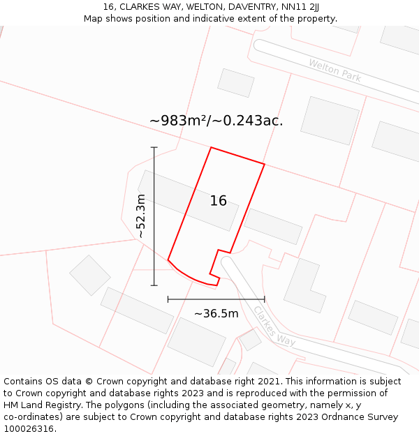 16, CLARKES WAY, WELTON, DAVENTRY, NN11 2JJ: Plot and title map