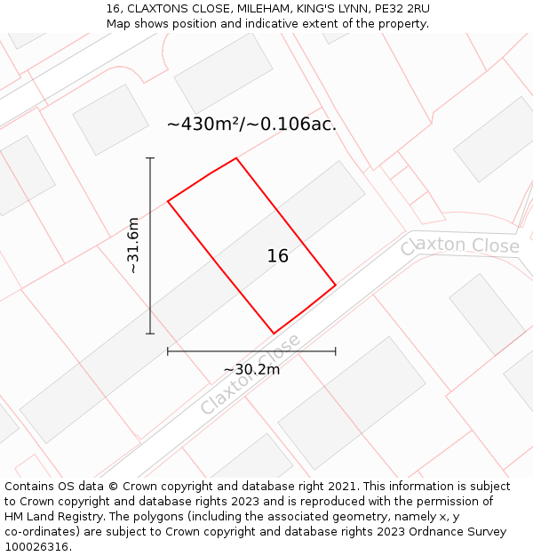 16, CLAXTONS CLOSE, MILEHAM, KING'S LYNN, PE32 2RU: Plot and title map