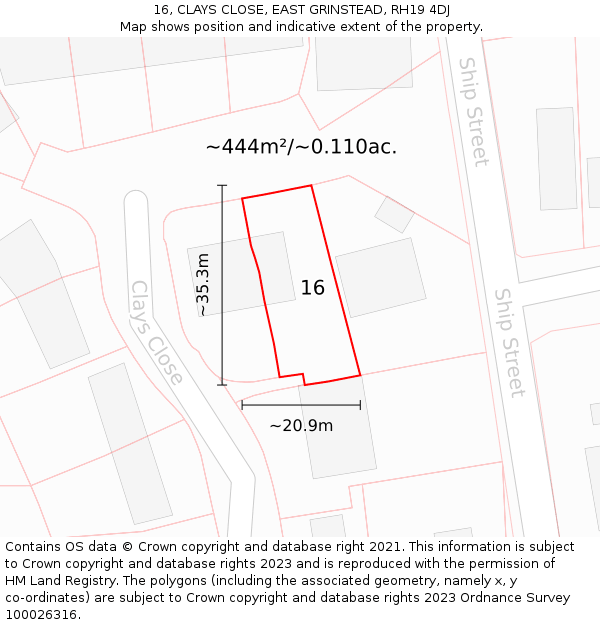 16, CLAYS CLOSE, EAST GRINSTEAD, RH19 4DJ: Plot and title map