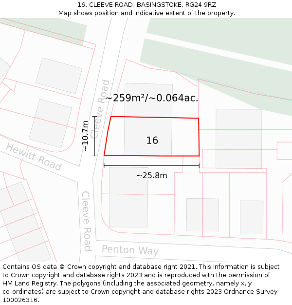 16, CLEEVE ROAD, BASINGSTOKE, RG24 9RZ: Plot and title map