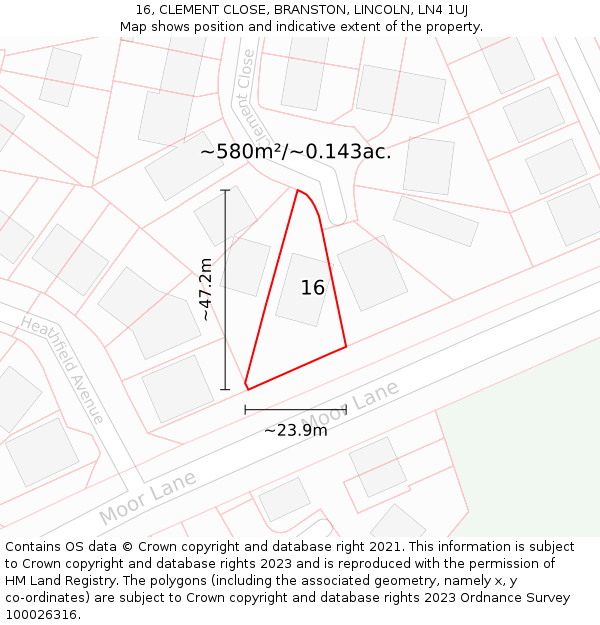 16, CLEMENT CLOSE, BRANSTON, LINCOLN, LN4 1UJ: Plot and title map