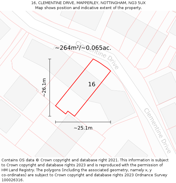 16, CLEMENTINE DRIVE, MAPPERLEY, NOTTINGHAM, NG3 5UX: Plot and title map