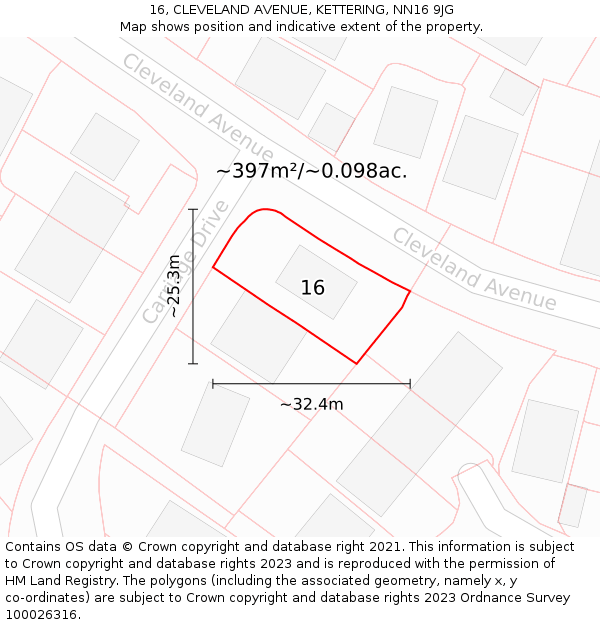 16, CLEVELAND AVENUE, KETTERING, NN16 9JG: Plot and title map