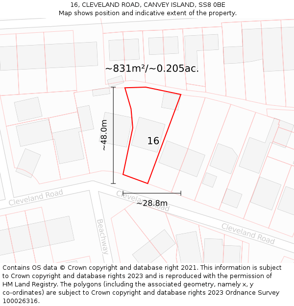 16, CLEVELAND ROAD, CANVEY ISLAND, SS8 0BE: Plot and title map