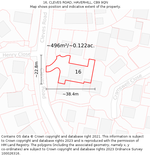 16, CLEVES ROAD, HAVERHILL, CB9 9QN: Plot and title map