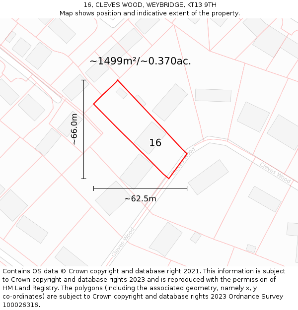 16, CLEVES WOOD, WEYBRIDGE, KT13 9TH: Plot and title map