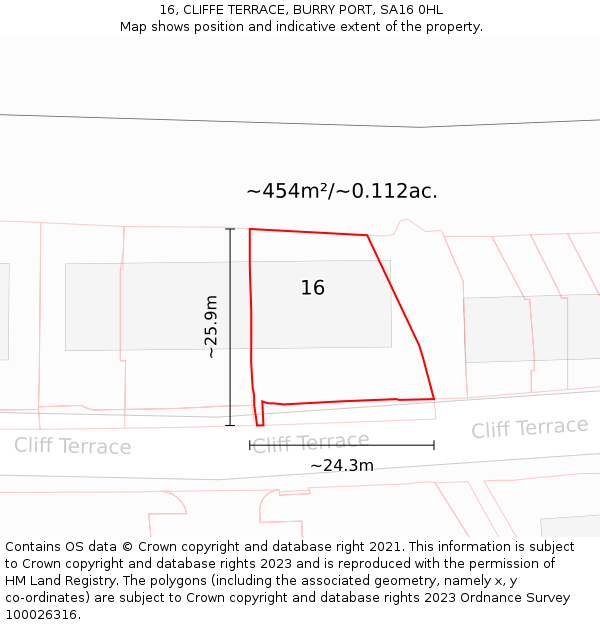 16, CLIFFE TERRACE, BURRY PORT, SA16 0HL: Plot and title map
