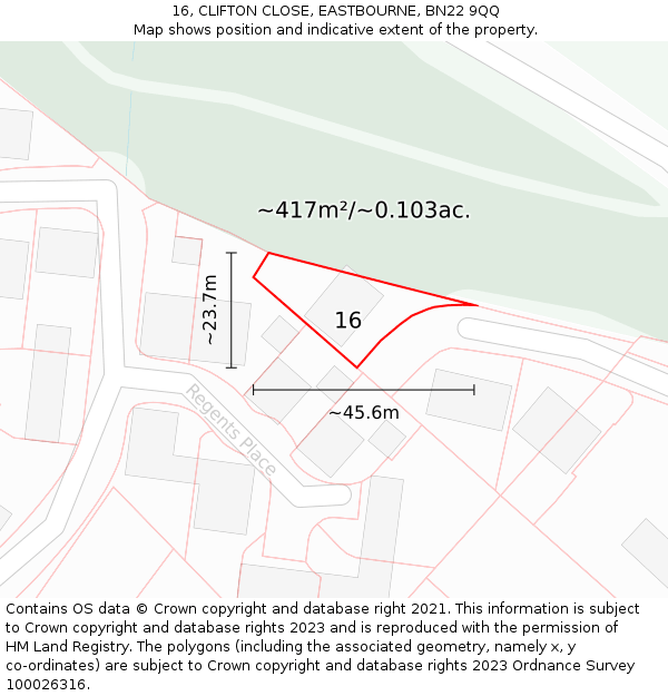 16, CLIFTON CLOSE, EASTBOURNE, BN22 9QQ: Plot and title map