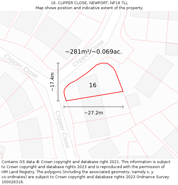 16, CLIPPER CLOSE, NEWPORT, NP19 7LL: Plot and title map