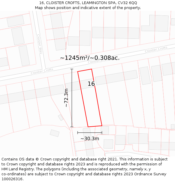 16, CLOISTER CROFTS, LEAMINGTON SPA, CV32 6QQ: Plot and title map